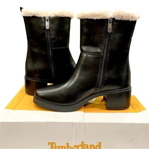 NIB Timberland Boots Dalston Vibe Faux Fur Lined Bootie Black Size 8 Brand New - Picture 7 of 16